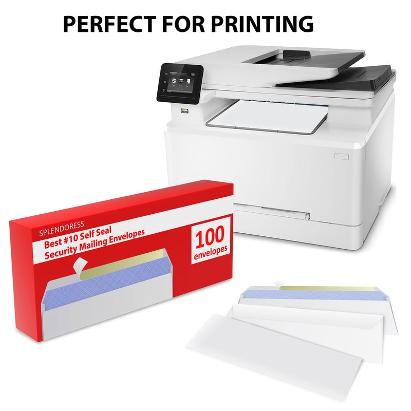Splendoress #10 Envelopes Letter Size Self Seal | 100 Business Mailing Security Peel and Sealing Envelope | 100% Tinted | no 10 White Windowless Legal Regular Plain Envelops Pack | 4-1/8 x 9-1/2 Inches | 24 LB - Image 3